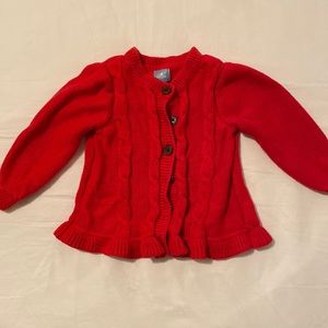 Red Baby Gap cable knit sweater with ruffles 18-24M